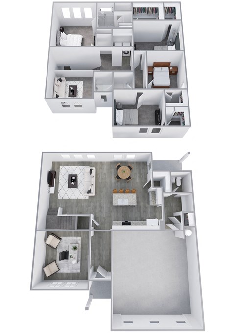 two floor plans of a house with a bedroom and a living room